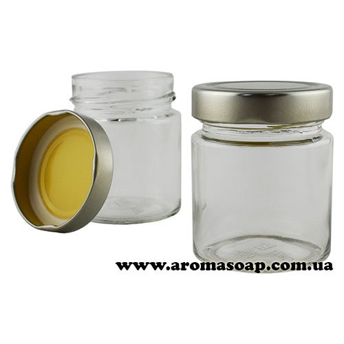200 ml glass jar and gray metal lid