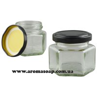 100 ml glass hexagonal jar and black metal lid
