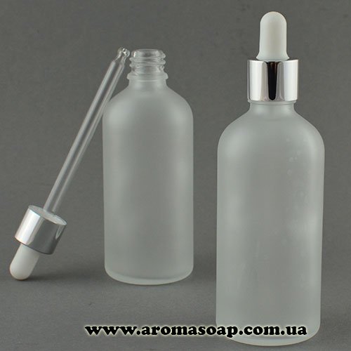 Frosted glass bottle 100 ml with White pipette