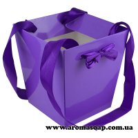 Cardboard flower pot with handle Lilac with bow