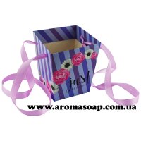 Cardboard flower pot with handle Just be happy blue stripe