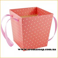 Cardboard flower pot with handle Coral polka dots