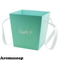 Cardboard flower pot with handle Turquoise