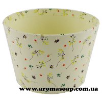 Cardboard planter for flowers, round, low, White with yellow flowers