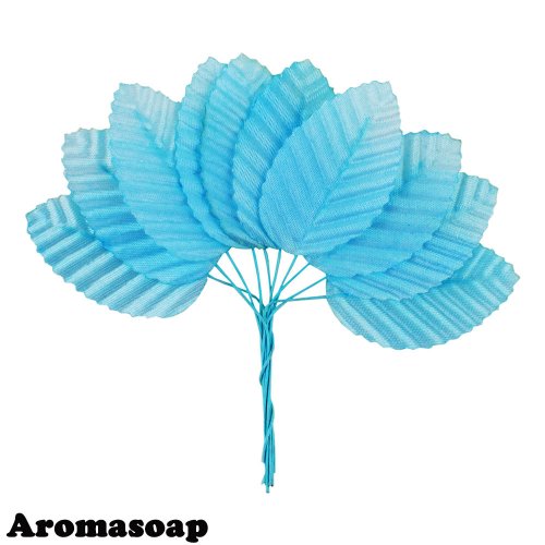 Blue leaves on wire 10 pcs