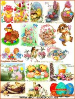 Set of Pictures on water-soluble paper Happy Easter