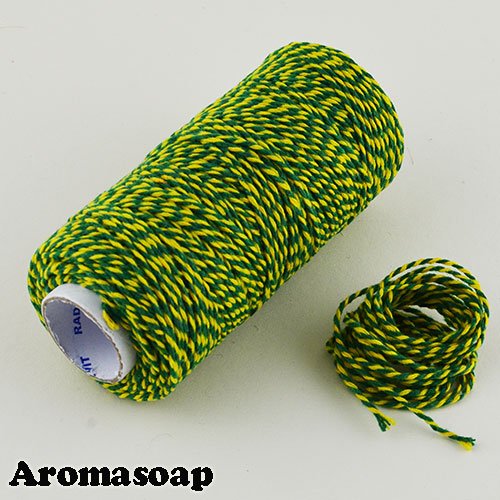 Cotton cord Green with yellow