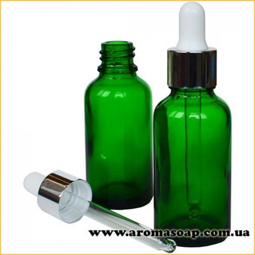 Green glass bottle 30 ml with White pipette